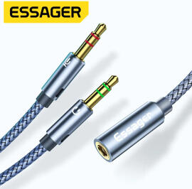 Essager 3.5mm Female naar Dual 3.5mm Male Jack Aux Kabel 25CM Grijs