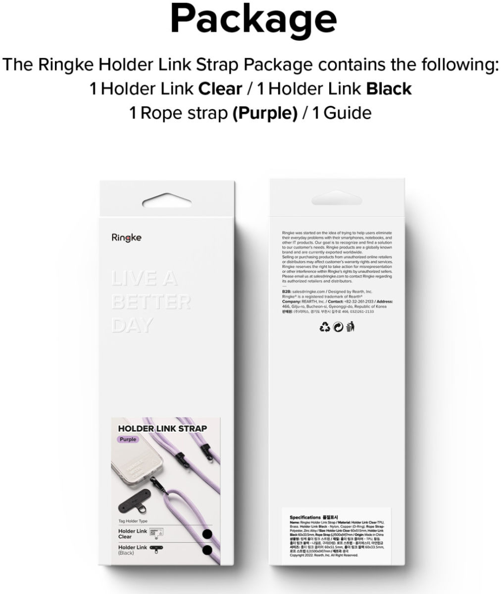 Ringke Holder Link Strap - Universeel Verstelbaar Telefoon Koord Paars afbeelding 13