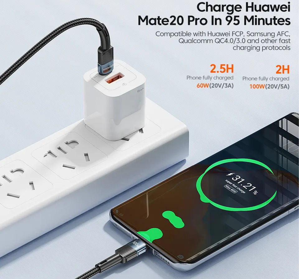 Essager Star 100W USB-C Snellaad Kabel PD 5A QC 4.0 0.5M Zwart afbeelding 5