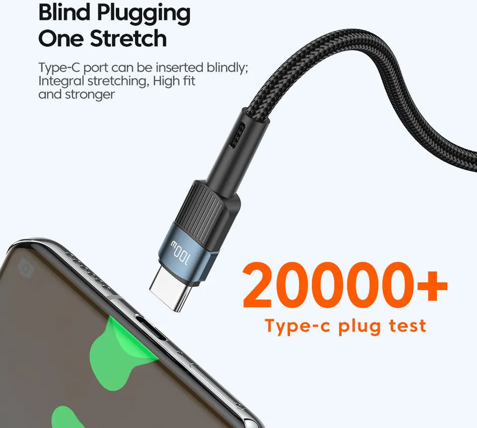Essager Star 100W USB-C Snellaad Kabel PD 5A QC 4.0 0.5M Zwart afbeelding 6