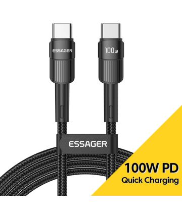 Essager Star 100W USB-C Snellaad Kabel PD 5A QC 4.0 1M Zwart Kabels