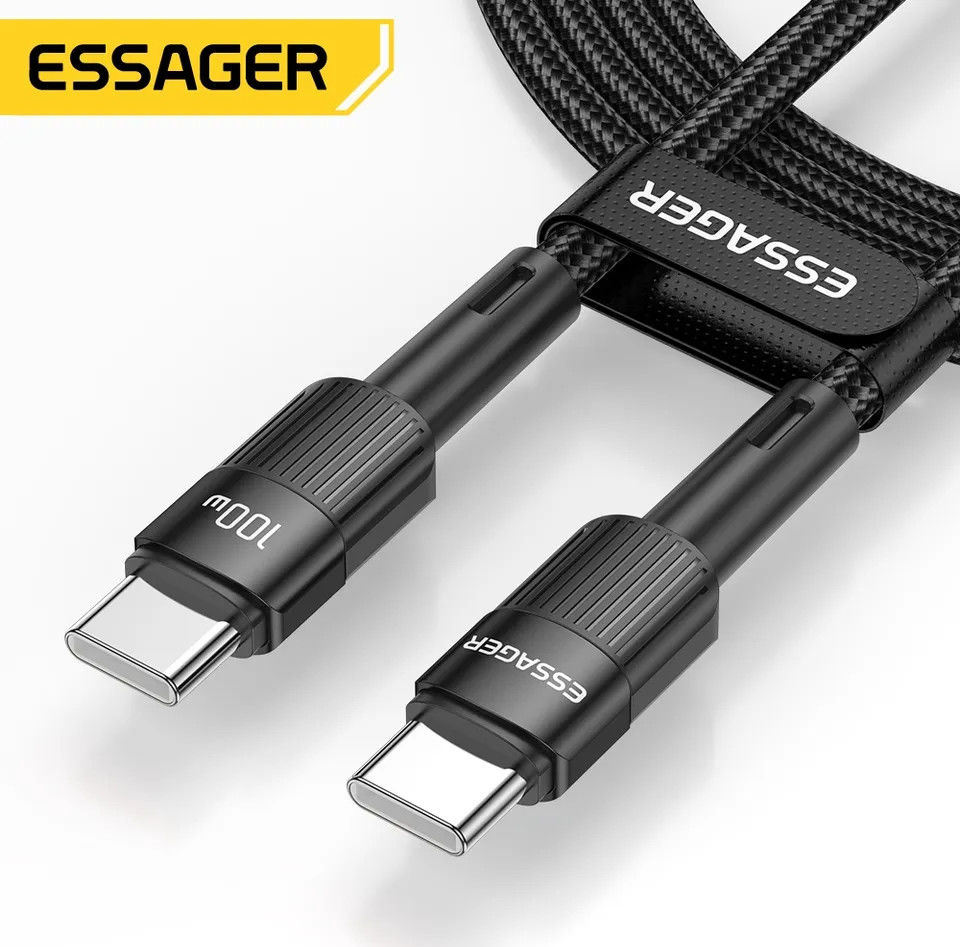 Essager Star 100W USB-C Snellaad Kabel PD 5A QC 4.0 2M Zwart afbeelding 2