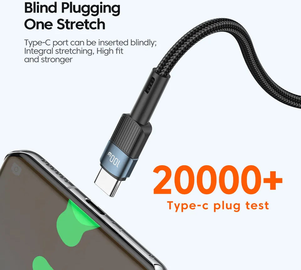 Essager Star 100W USB-C Snellaad Kabel PD 5A QC 4.0 2M Zwart afbeelding 6