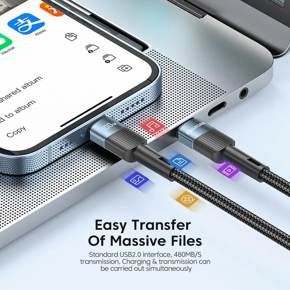 Essager Star 100W USB-C Snellaad Kabel PD 5A QC 4.0 2M Blauw afbeelding 4
