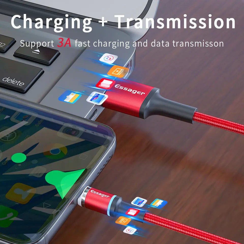 Essager 3A 180° Draaibare Magnetische USB naar Lightning Kabel 2M Rood afbeelding 3