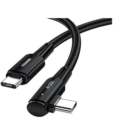 Essager 90° 100W USB-C Snellaad Kabel met Haakse Hoek 5A 1M Zwart Kabels