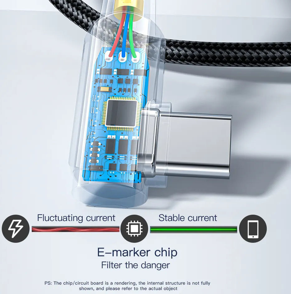 Essager 90° 100W USB-C Snellaad Kabel met Haakse Hoek 5A 1M Blauw afbeelding 5