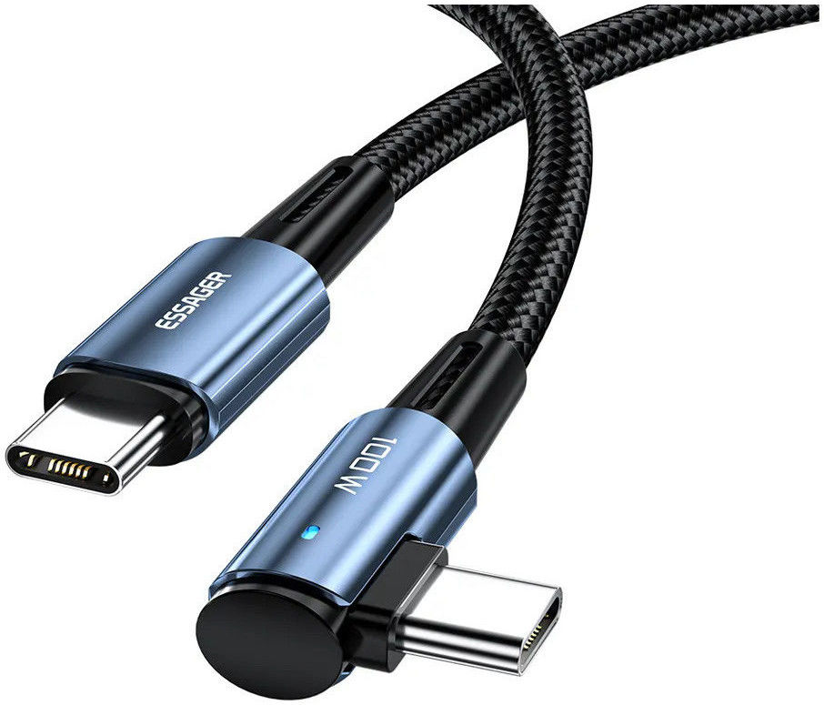 Essager 90° 100W USB-C Snellaad Kabel met Haakse Hoek 5A 1M Blauw afbeelding 1