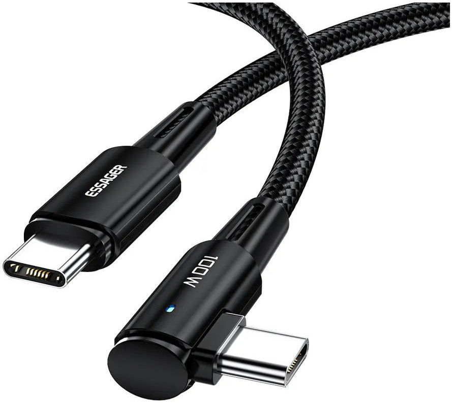 Essager 90° 100W USB-C Snellaad Kabel met Haakse Hoek 5A 3M Zwart afbeelding 1