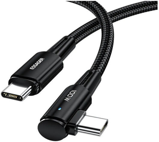 Essager 90° 100W USB-C Snellaad Kabel met Haakse Hoek 5A 3M Zwart afbeelding 1