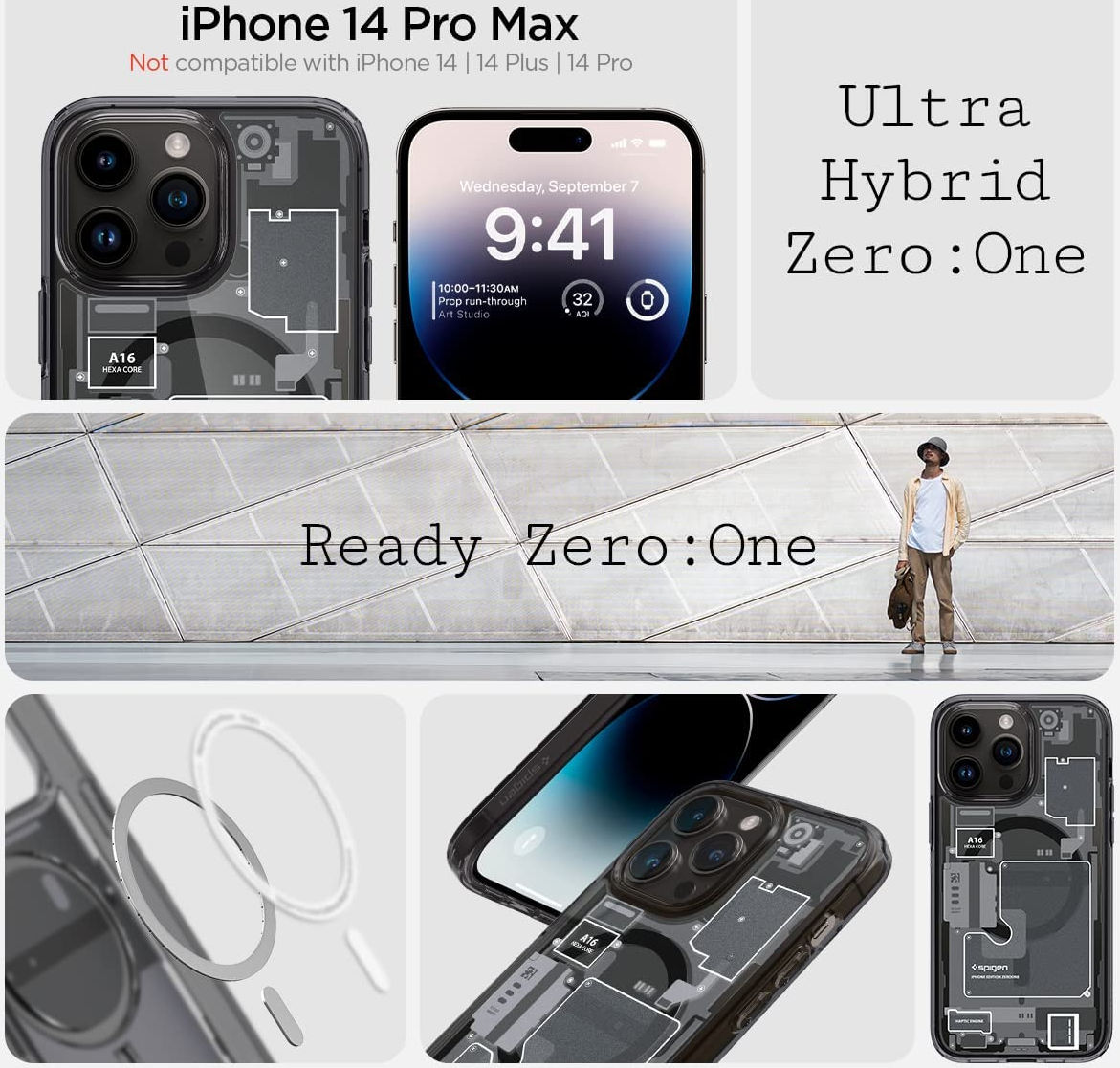 Spigen Ultra Hybrid Zero One iPhone 14 Pro Max Hoesje MagSafe Grijs afbeelding 6