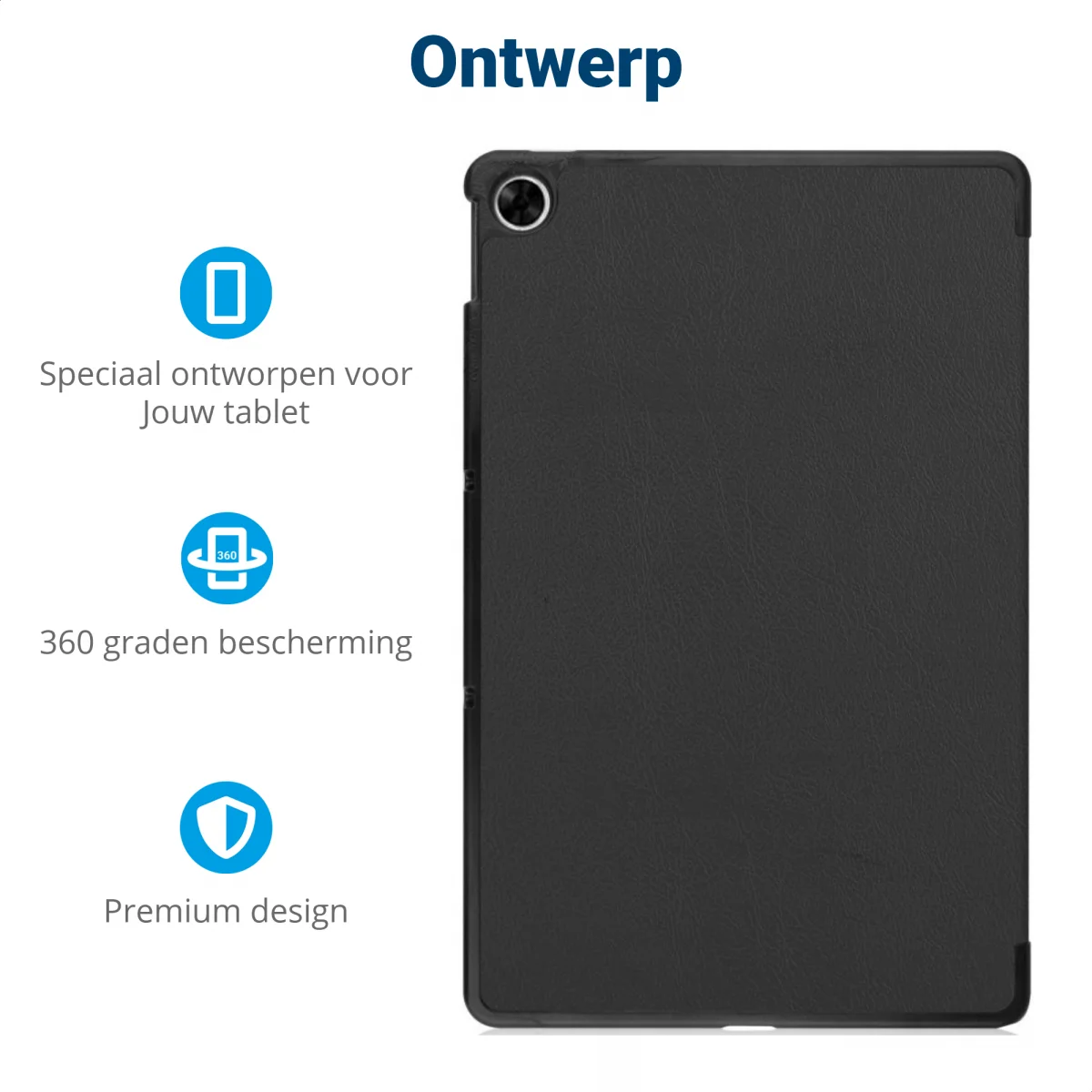 Realme Pad 10.4 Hoes Tri-Fold Book Case Kunstleer Zwart afbeelding 3