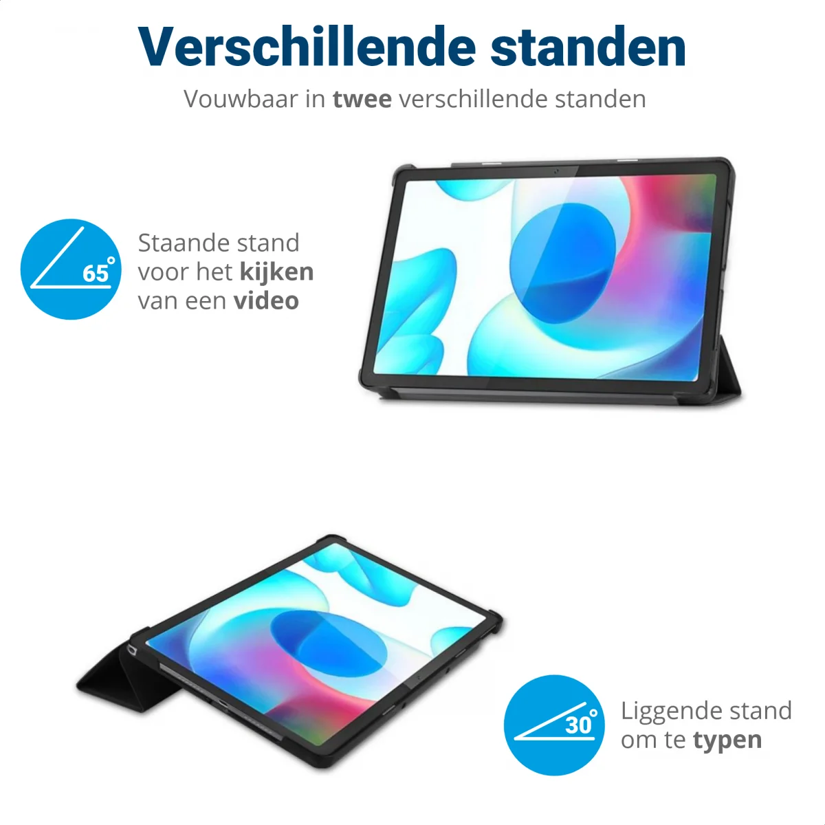 Realme Pad 10.4 Hoes Tri-Fold Book Case Kunstleer Zwart afbeelding 5