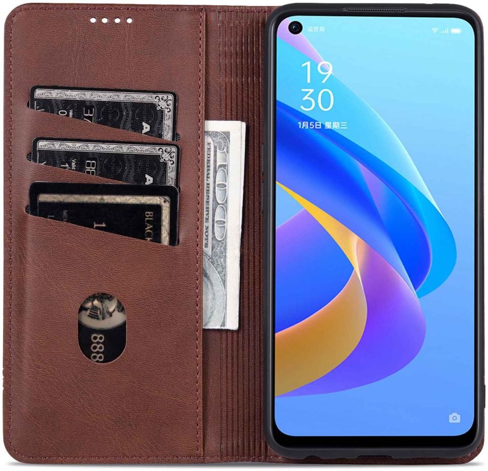 AZNS Oppo A57/A57s/A77 Hoesje Wallet Book Case Kunstleer Bruin afbeelding 1