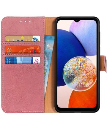 KHAZNEH Samsung Galaxy A14 Hoesje Portemonnee Book Case Roze Hoesjes