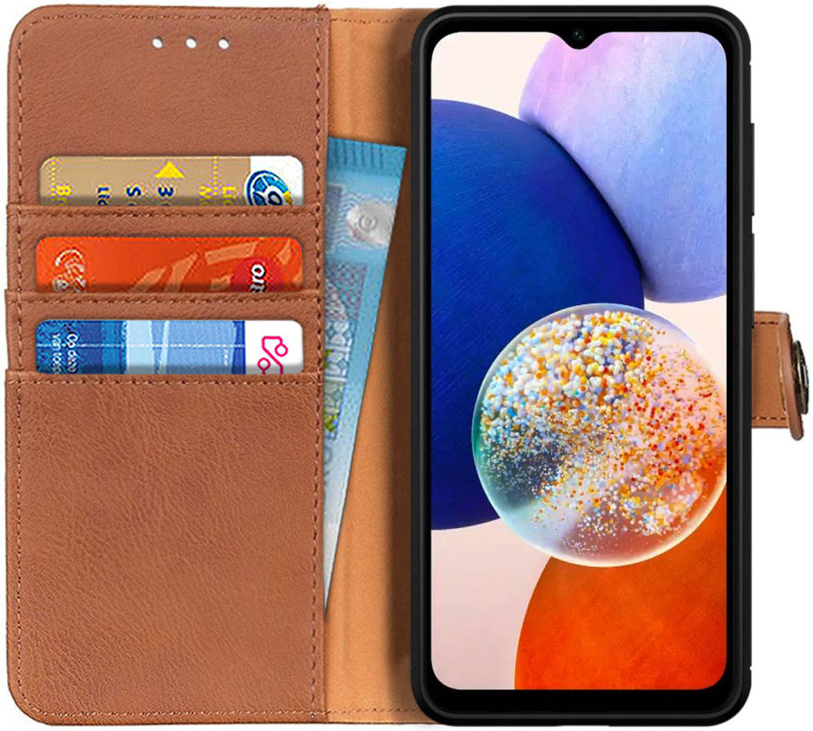 KHAZNEH Samsung Galaxy A14 Hoesje Portemonnee Book Case Bruin afbeelding 1
