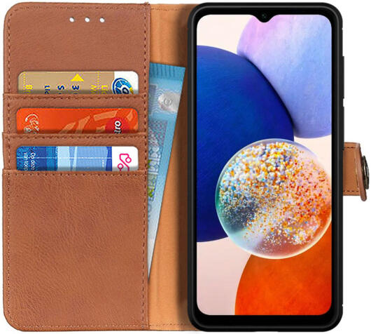 KHAZNEH Samsung Galaxy A14 Hoesje Portemonnee Book Case Bruin afbeelding 1