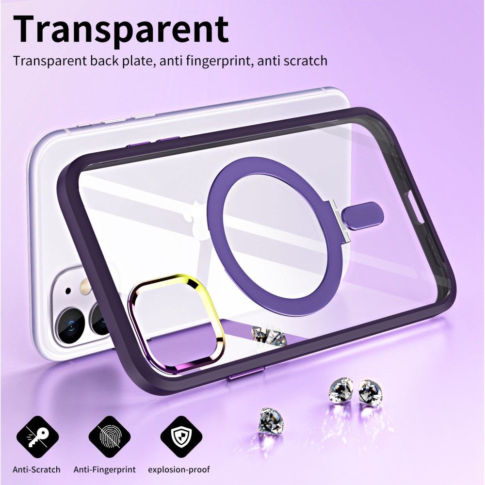 Apple iPhone 11 Hoesje MagSafe Back Cover Kickstand Transparant Paars afbeelding 3