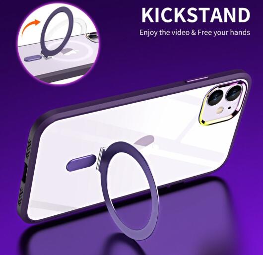 Apple iPhone 11 Hoesje MagSafe Back Cover Kickstand Transparant Paars afbeelding 2