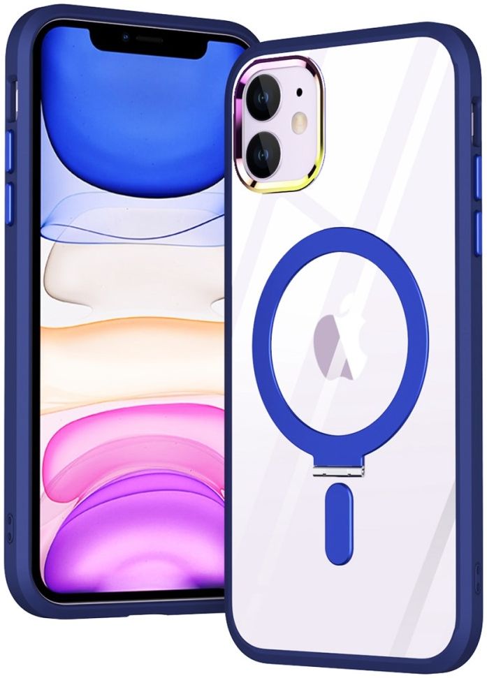 Apple iPhone 11 Hoesje MagSafe Back Cover Kickstand Transparant Blauw afbeelding 1