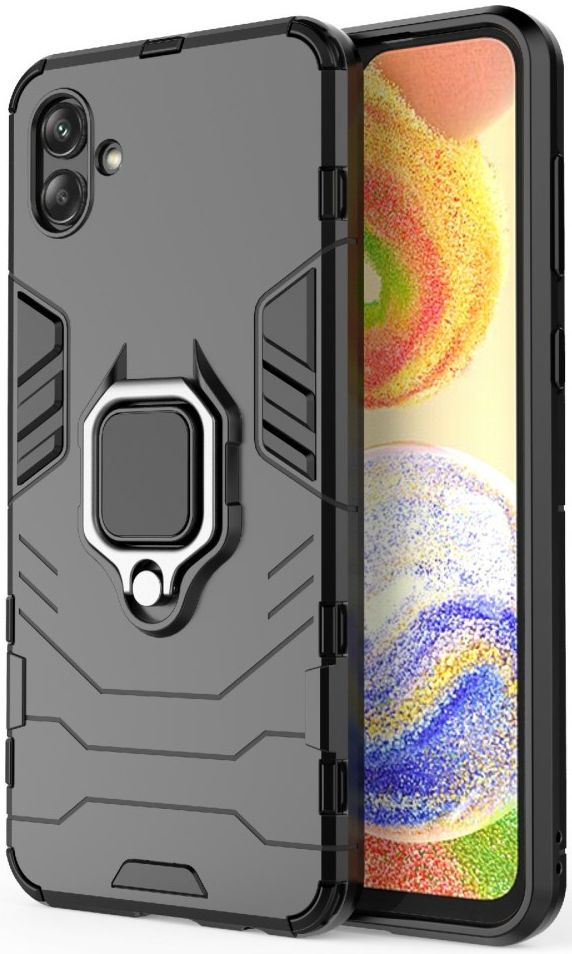 Samsung Galaxy A04 Hoesje met Magnetische Kickstand Ring Zwart afbeelding 1
