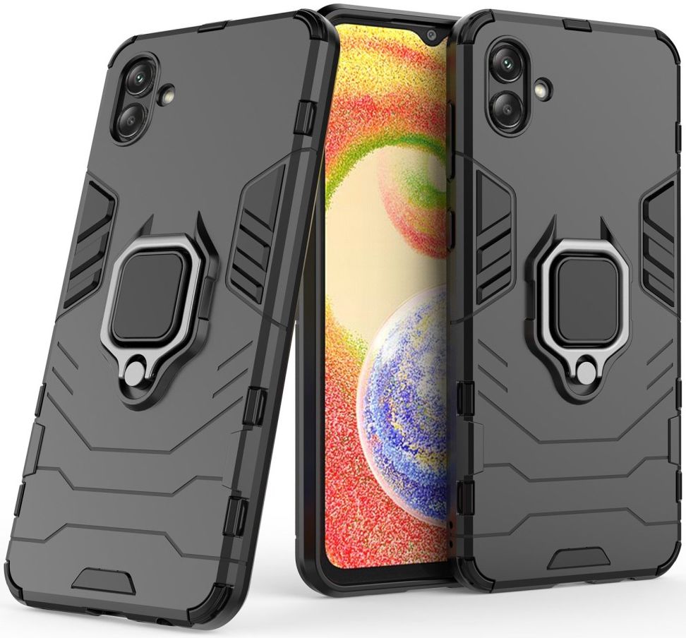 Samsung Galaxy A04 Hoesje met Magnetische Kickstand Ring Zwart afbeelding 2