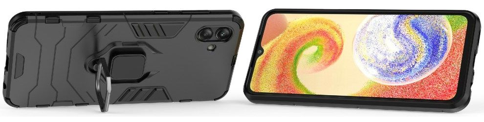 Samsung Galaxy A04 Hoesje met Magnetische Kickstand Ring Zwart afbeelding 3