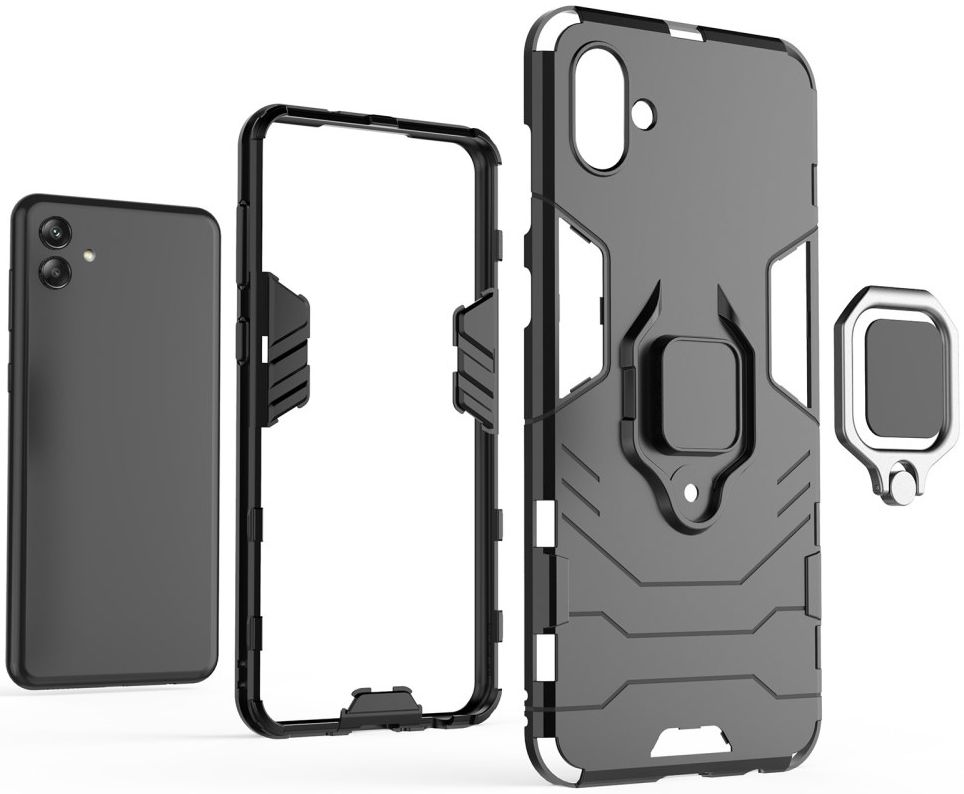 Samsung Galaxy A04 Hoesje met Magnetische Kickstand Ring Zwart afbeelding 6