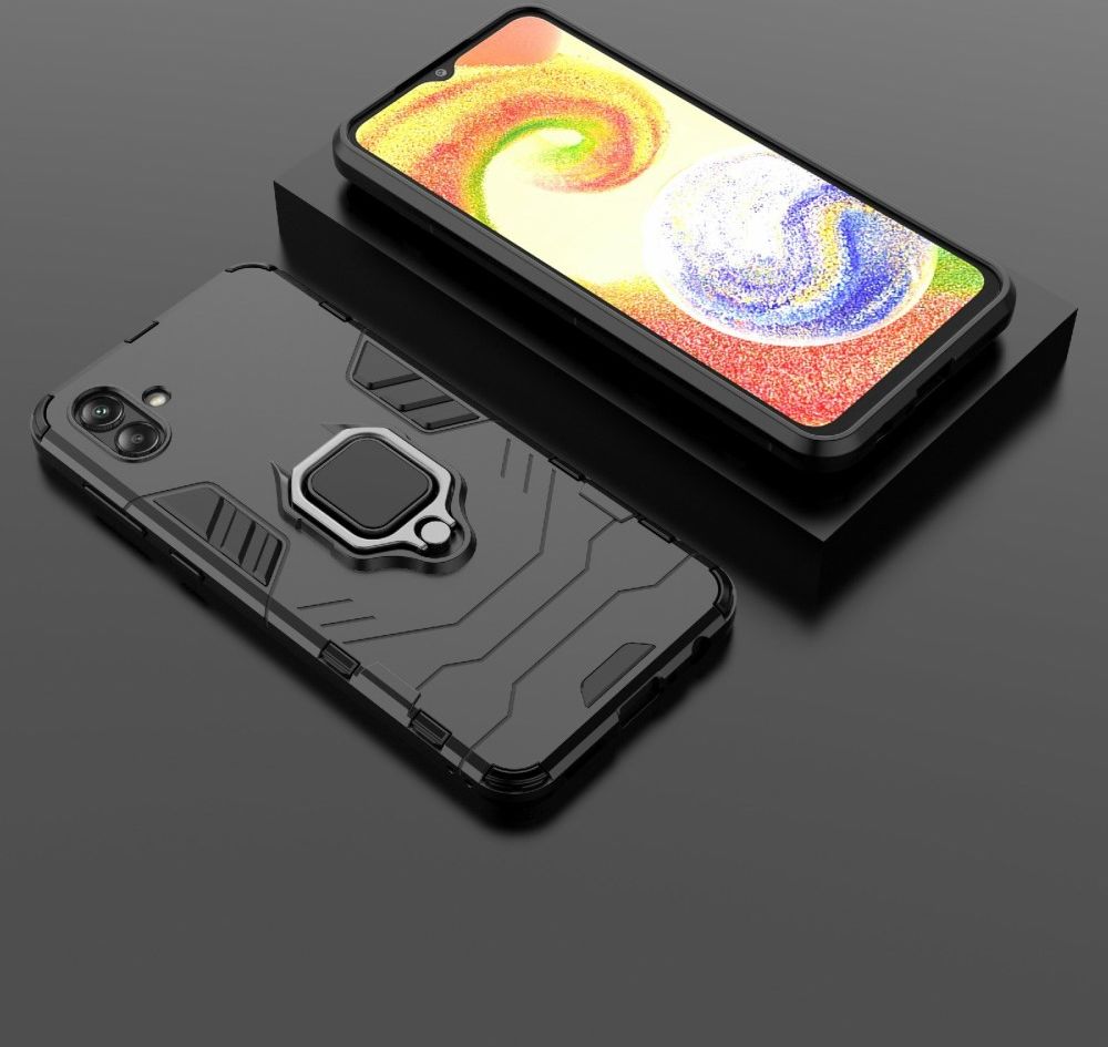 Samsung Galaxy A04 Hoesje met Magnetische Kickstand Ring Zwart afbeelding 7