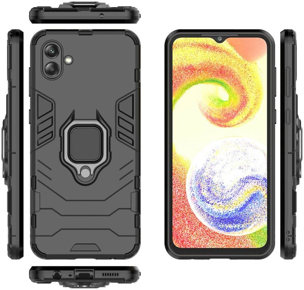 Samsung Galaxy A04 Hoesje met Magnetische Kickstand Ring Zwart afbeelding 8