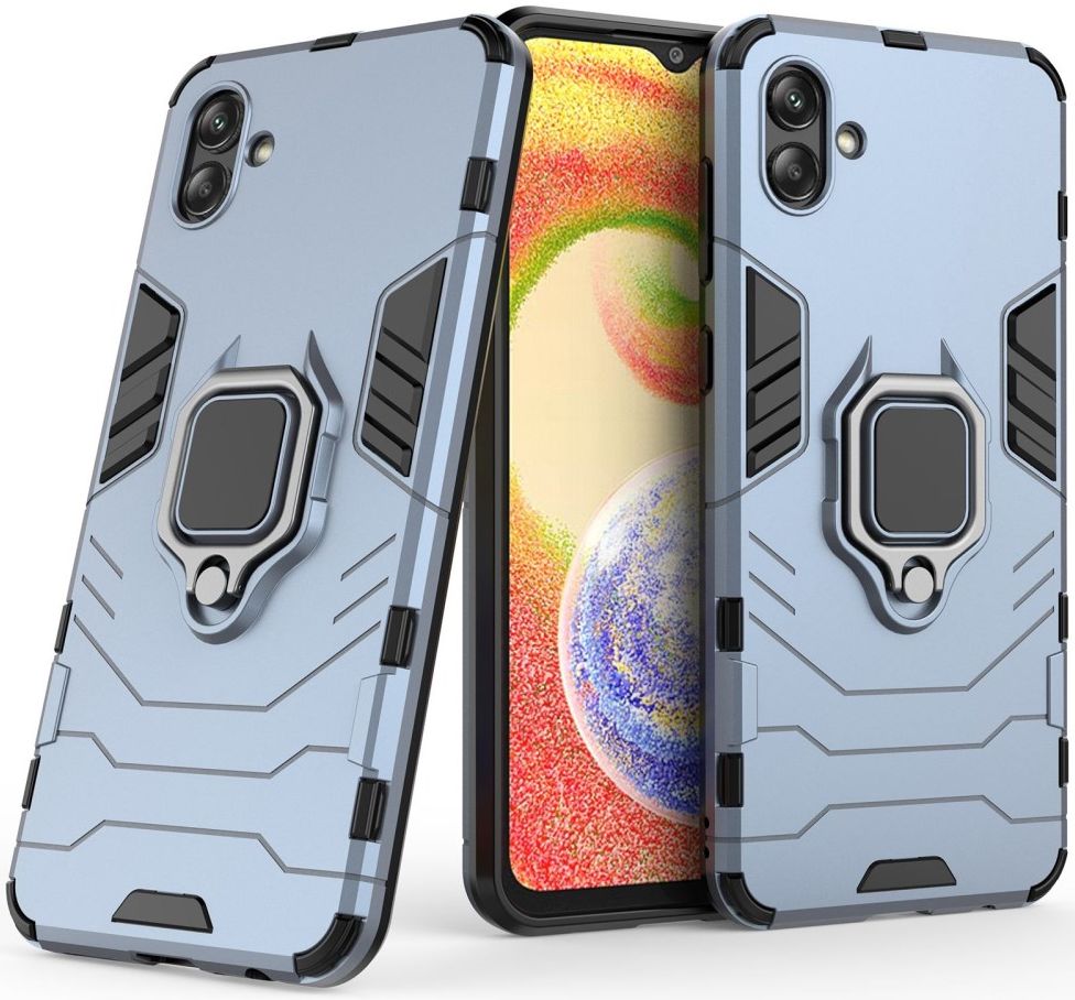 Samsung Galaxy A04 Hoesje met Magnetische Kickstand Ring Blauw afbeelding 2