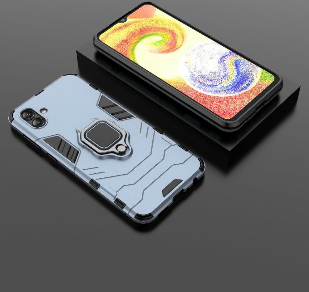 Samsung Galaxy A04 Hoesje met Magnetische Kickstand Ring Blauw afbeelding 4