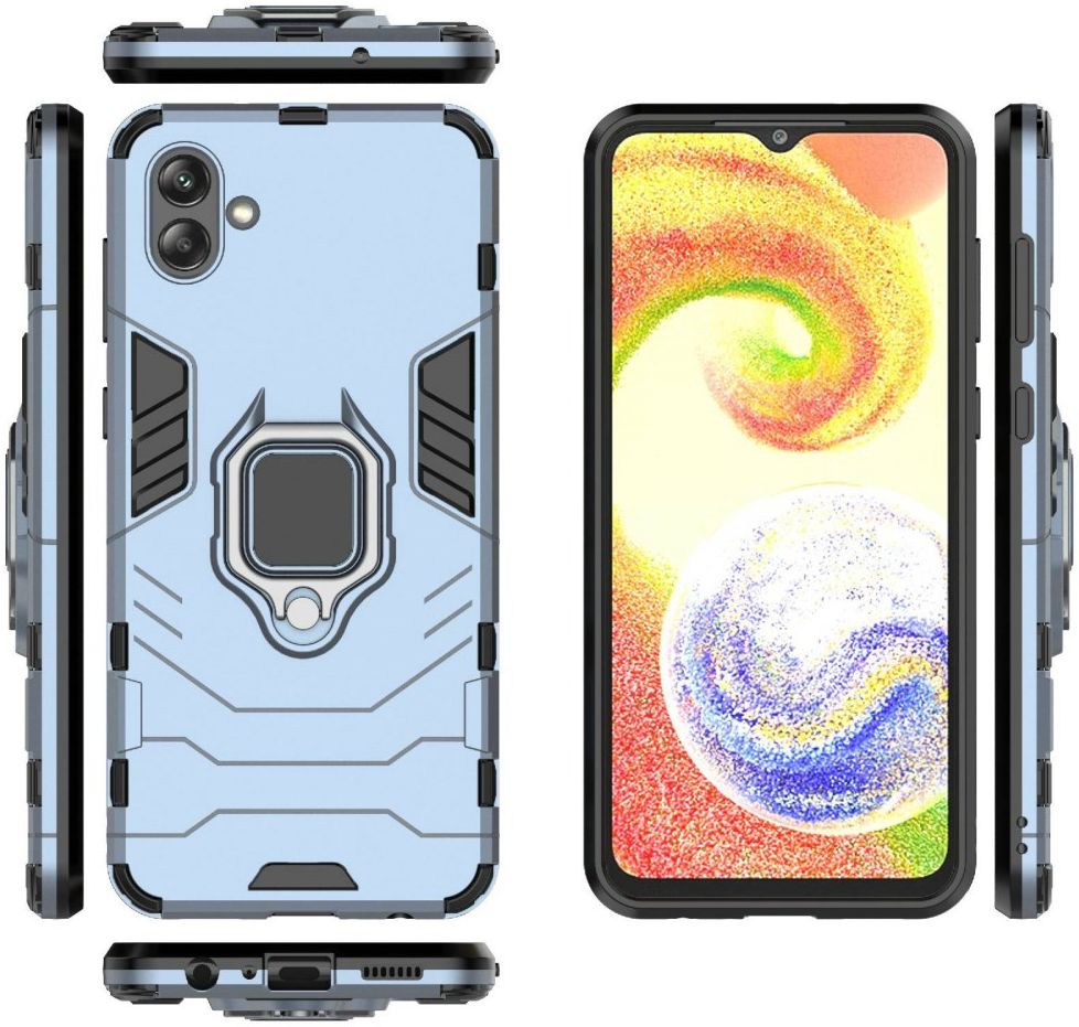 Samsung Galaxy A04 Hoesje met Magnetische Kickstand Ring Blauw afbeelding 5