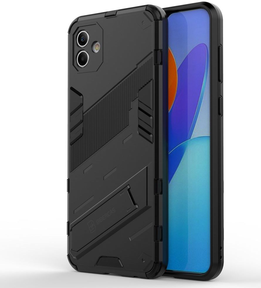 Samsung Galaxy A04 Hoesje Hybride Back Cover met Kickstand Zwart afbeelding 1