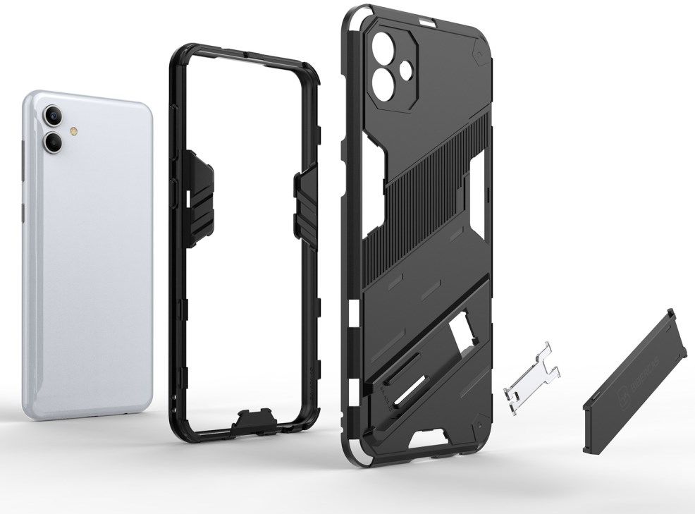 Samsung Galaxy A04 Hoesje Hybride Back Cover met Kickstand Zwart afbeelding 7
