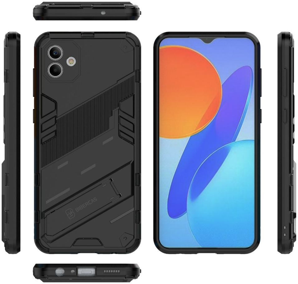 Samsung Galaxy A04 Hoesje Hybride Back Cover met Kickstand Zwart afbeelding 8