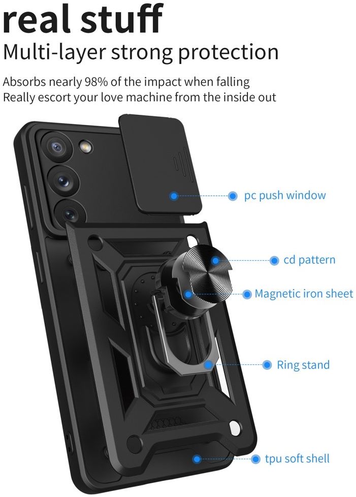 Samsung Galaxy S23 Plus Hoesje Camera Slider en Kickstand Ring Zilver afbeelding 9