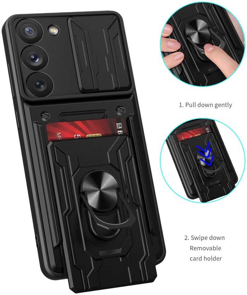 Samsung Galaxy S23 Plus Hoesje Camera Slider/Ring/Kaarthouder Zwart afbeelding 4
