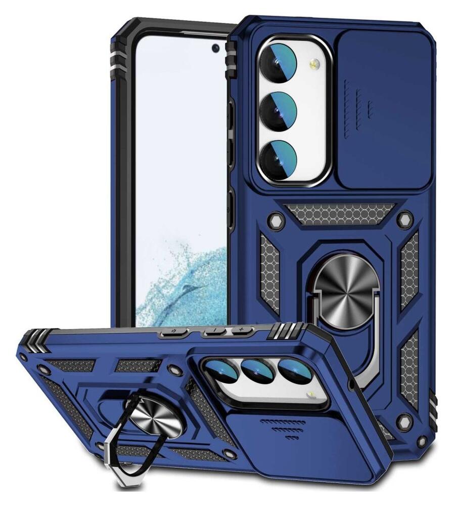 Samsung Galaxy S23 Hoesje met Camera Slider en Kickstand Ring Blauw afbeelding 1