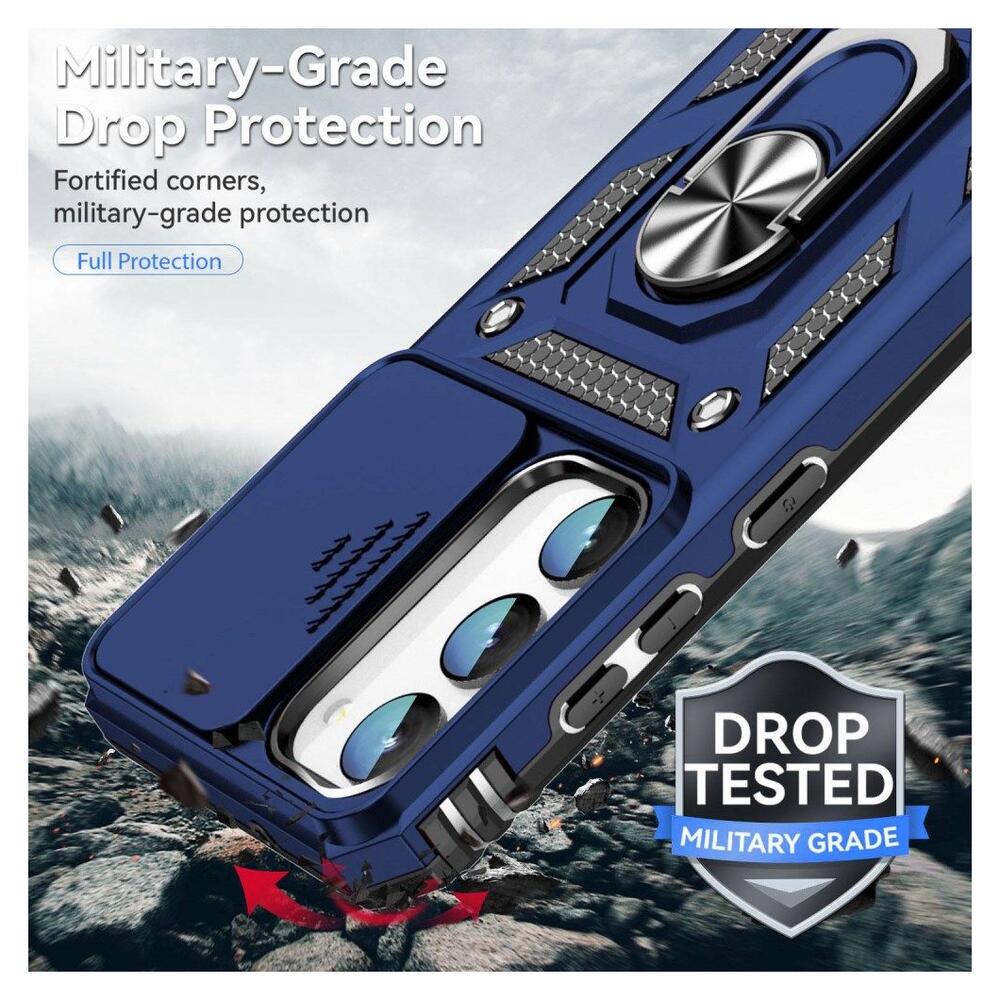 Samsung Galaxy S23 Hoesje met Camera Slider en Kickstand Ring Blauw afbeelding 4