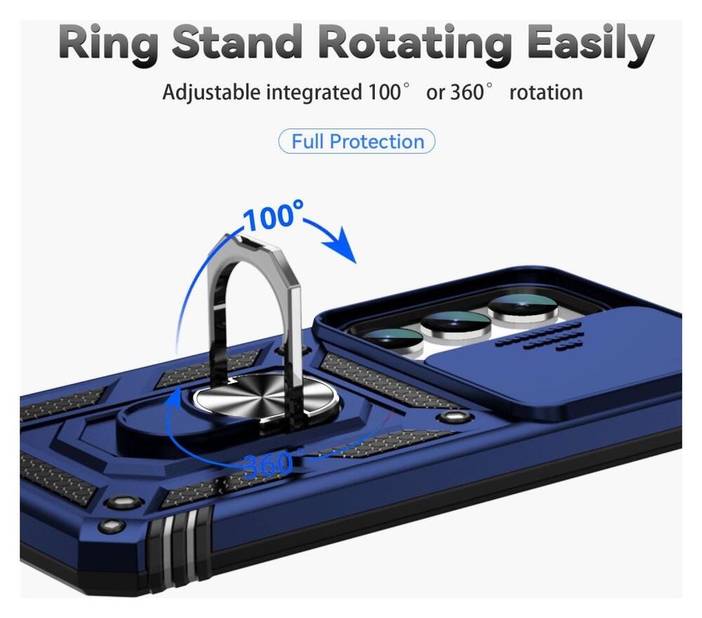 Samsung Galaxy S23 Hoesje met Camera Slider en Kickstand Ring Blauw afbeelding 8