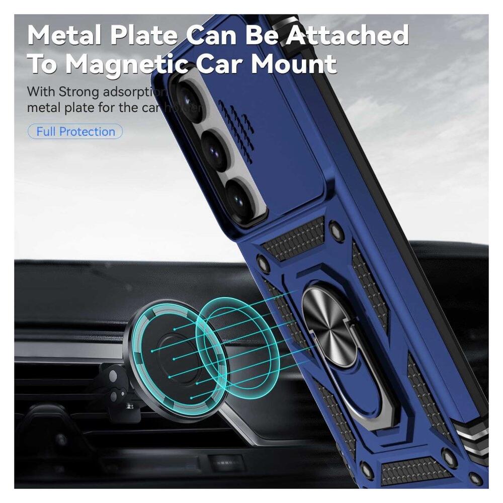 Samsung Galaxy S23 Hoesje met Camera Slider en Kickstand Ring Blauw afbeelding 5