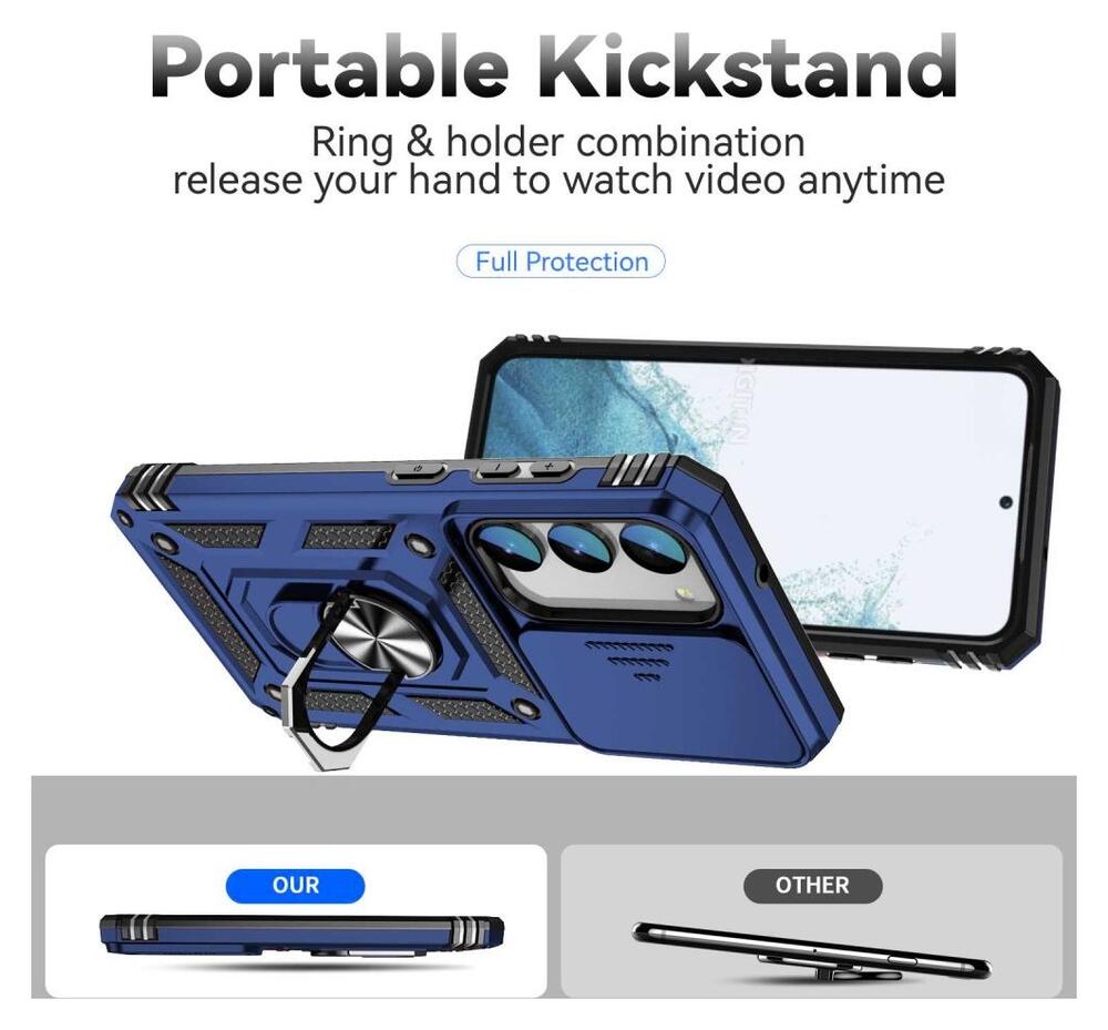 Samsung Galaxy S23 Hoesje met Camera Slider en Kickstand Ring Blauw afbeelding 6