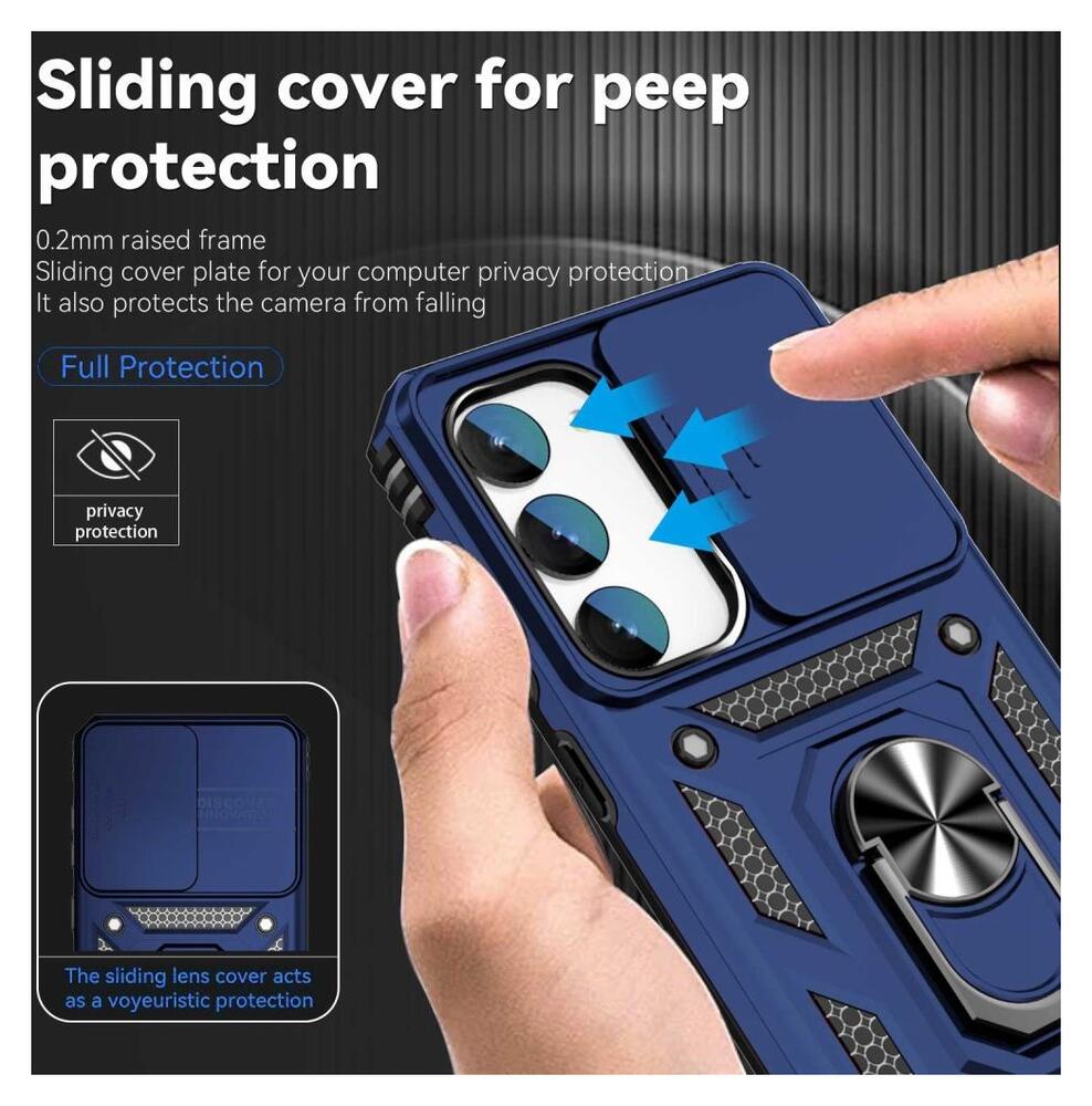 Samsung Galaxy S23 Hoesje met Camera Slider en Kickstand Ring Blauw afbeelding 3