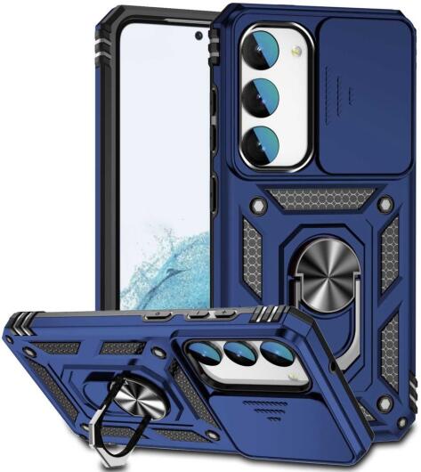 Samsung Galaxy S23 Hoesje met Camera Slider en Kickstand Ring Blauw afbeelding 1