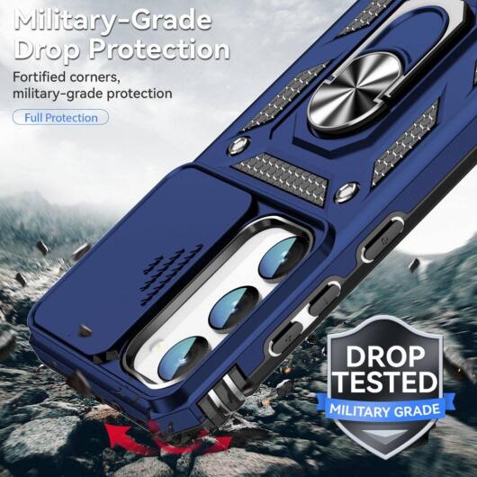 Samsung Galaxy S23 Hoesje met Camera Slider en Kickstand Ring Blauw afbeelding 4