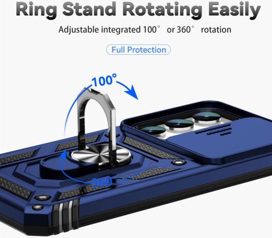 Samsung Galaxy S23 Hoesje met Camera Slider en Kickstand Ring Blauw afbeelding 8
