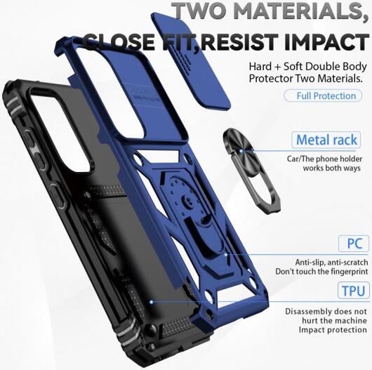 Samsung Galaxy S23 Hoesje met Camera Slider en Kickstand Ring Blauw afbeelding 9