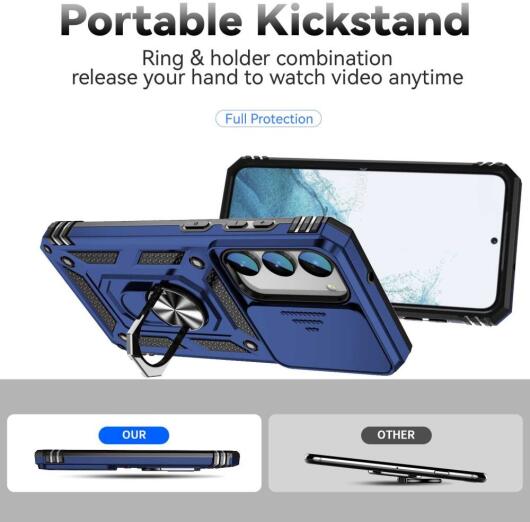 Samsung Galaxy S23 Hoesje met Camera Slider en Kickstand Ring Blauw afbeelding 6