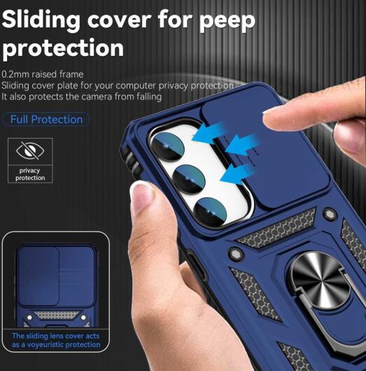 Samsung Galaxy S23 Hoesje met Camera Slider en Kickstand Ring Blauw afbeelding 3